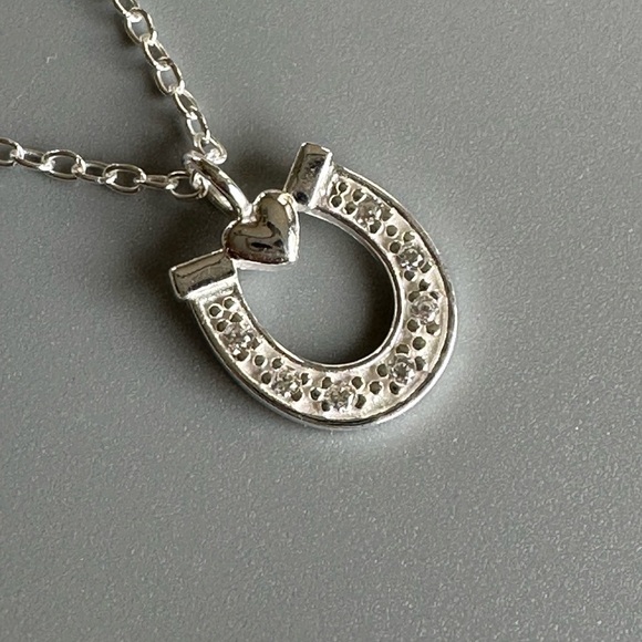 Sterling Silver Heart Horseshoe Necklace - Picture 4 of 8